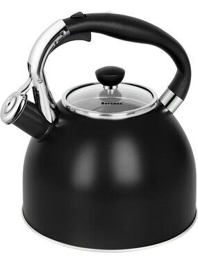 Black Stainless Steel Kitchen Whistling Stove Top Tea Kettle 2.5 Quart Glass Lid
